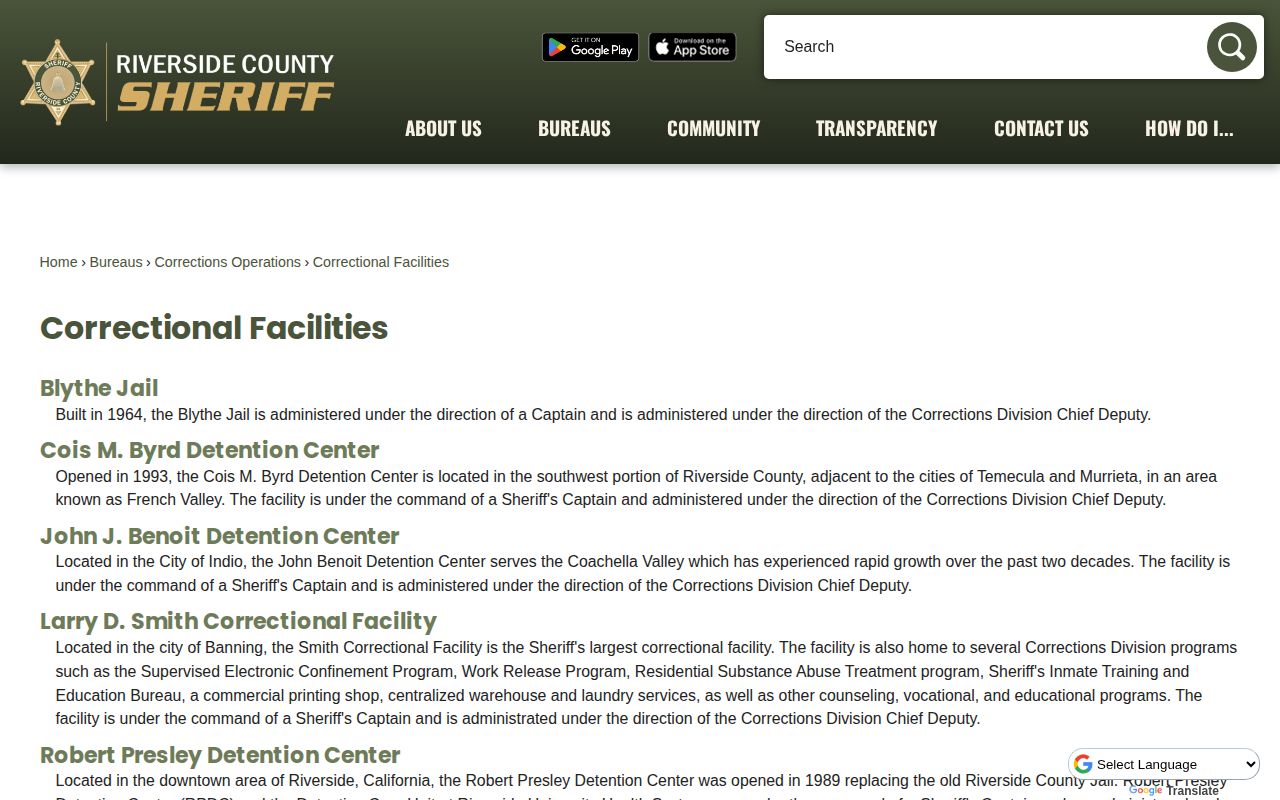 Riverside County 24 hour release correctional facilities context