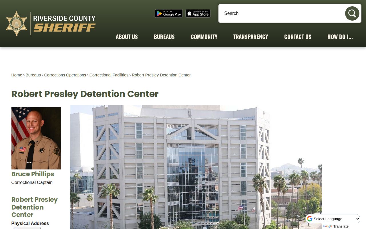 Riverside Sheriff Robert Presley Detention Center release records source page