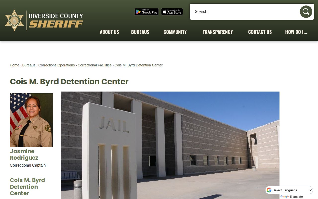 Riverside Sheriff Cois M. Byrd Detention Center release records source page