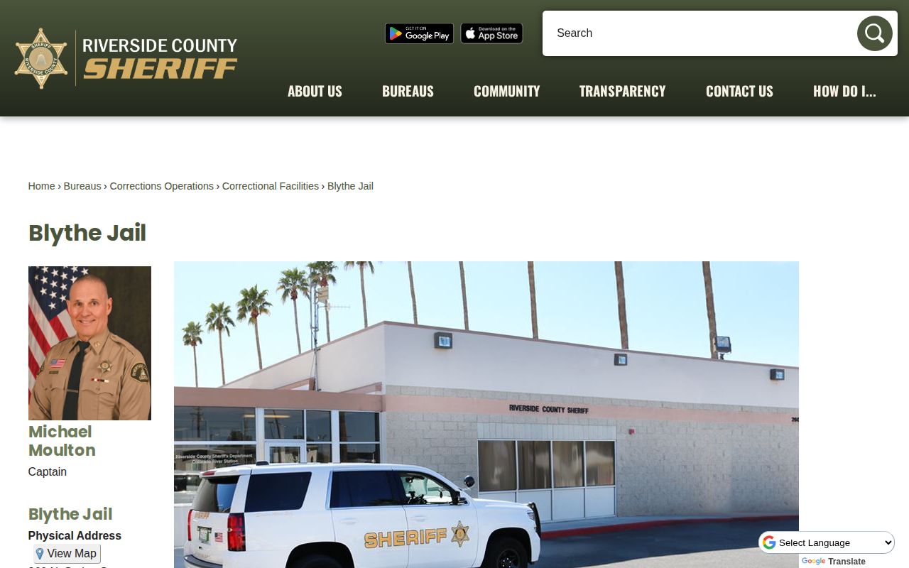 Blythe Jail Riverside County release records facility page