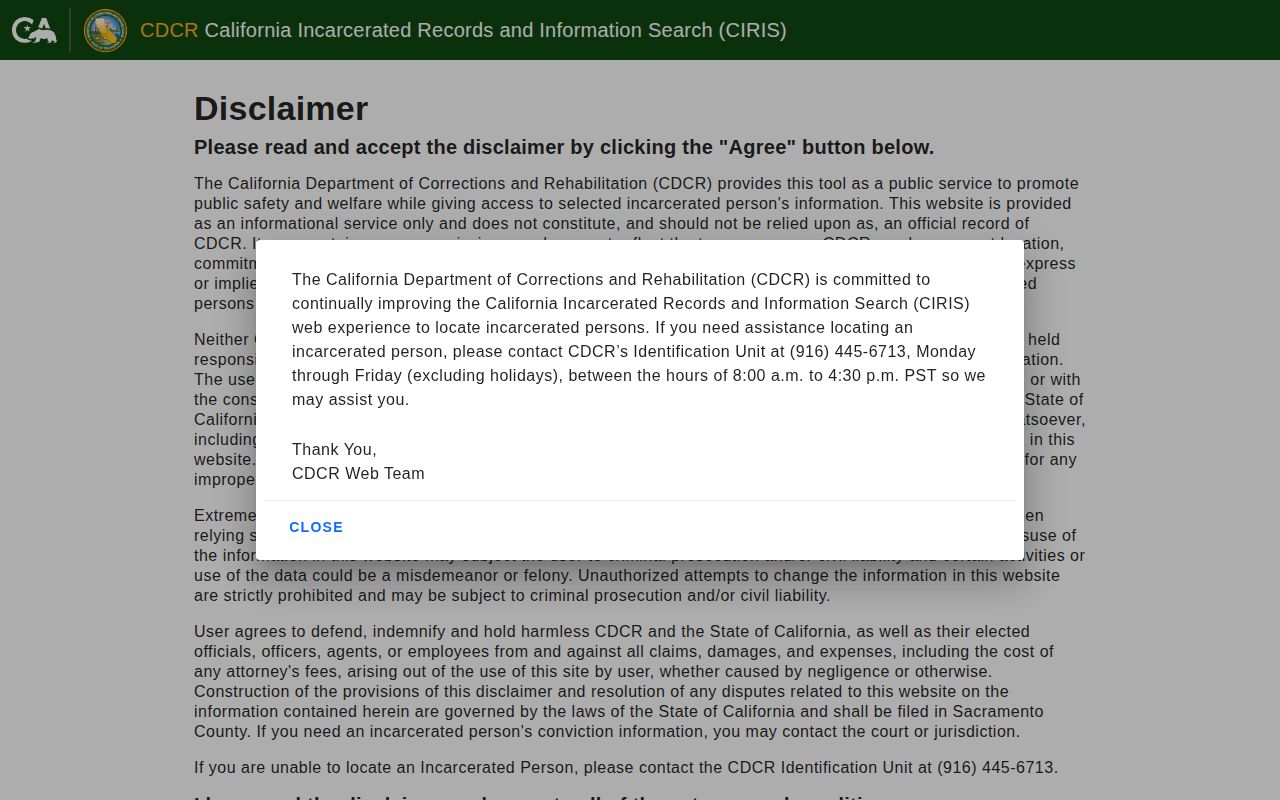 Riverside County released inmates CDCR CIRIS state release search