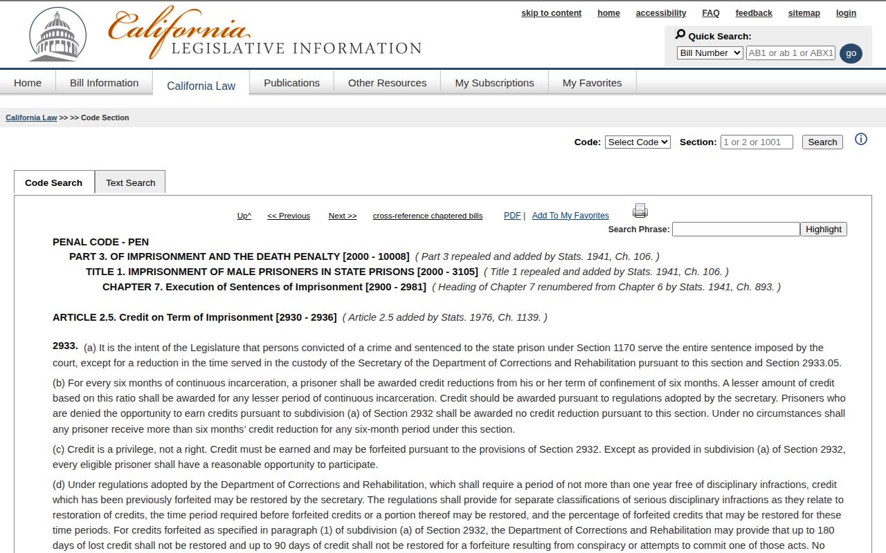 Riverside County inmate release date California Penal Code 2933 state prison credits