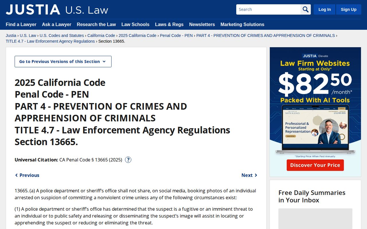 Riverside County released mugshots California Penal Code 13665 booking photo law